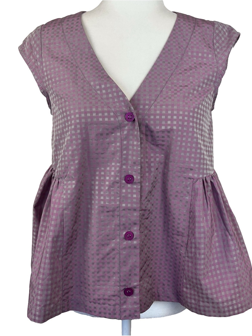Lilith Sleeveless Peplum Hem Top Button Up Cotton Blend Patterned Blouse Size XS